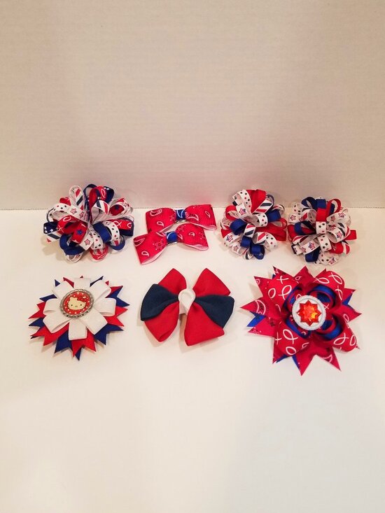 Handmade Other - Girls' Custom Hairbows, Lot of 8, Patriotic, EUC